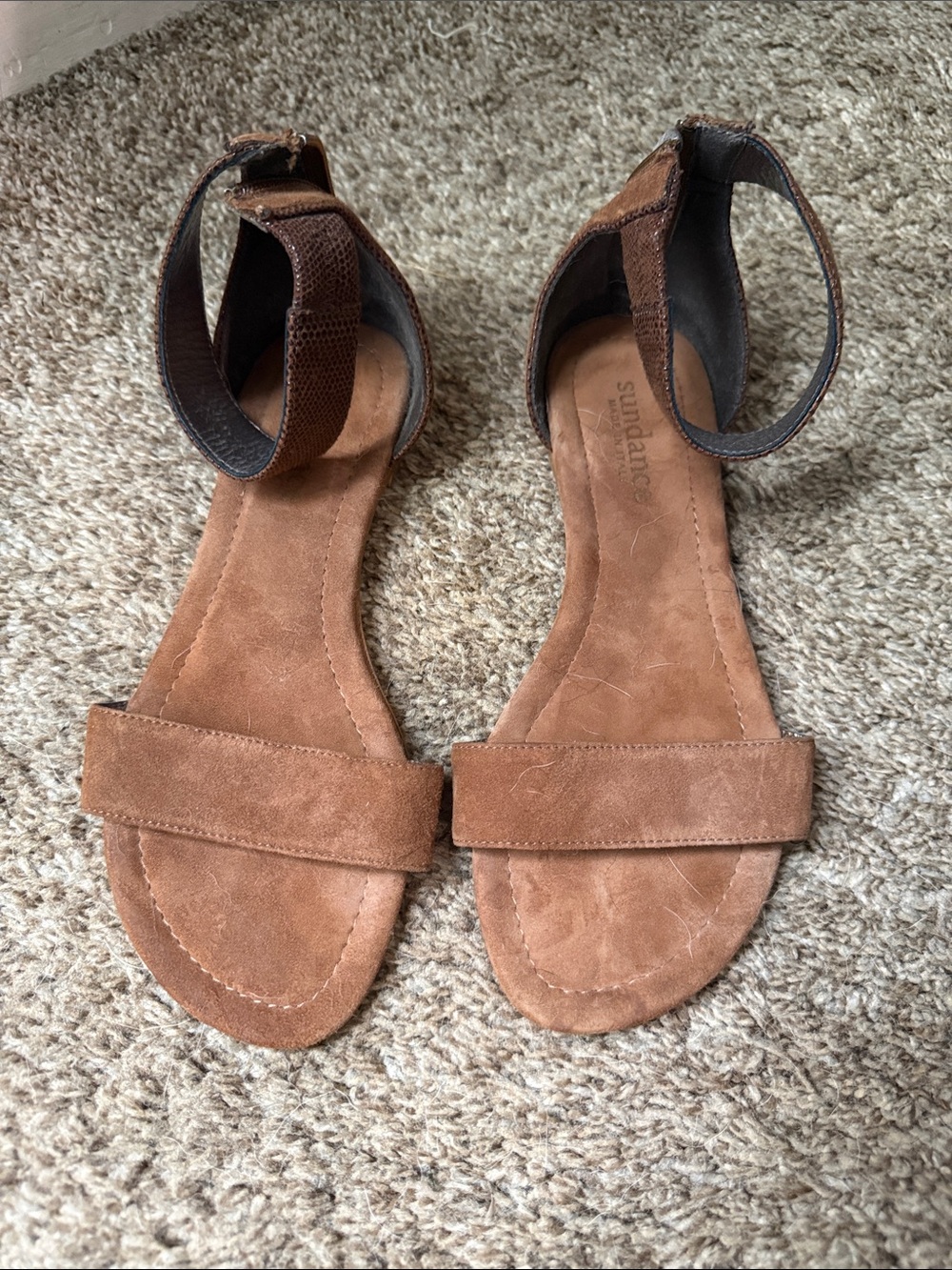 Sundance Tan Suede Ankle-Strap Sandals